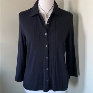 {J Jill} Stretch Knit Black Blouse, size small EUC
